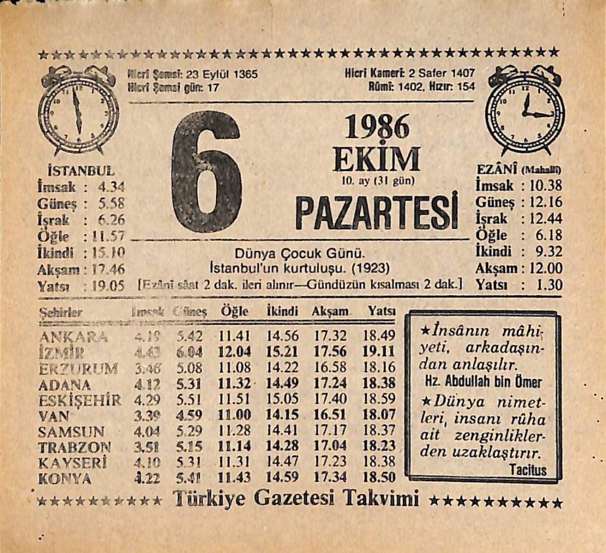 6 Ekim 1986 Takvim Yaprağı - Doğum Günü Hediyesi EFMN14925 - 1
