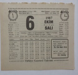 6 Ekim 1987 Takvim Yaprağı - Doğum Günü Hediyesi EFM(N)7114 - Gökçekoleksiyon