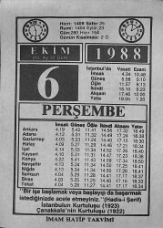 6 Ekim 1988 Takvim Yaprağı - Doğum Günü Hediyesi EFMN14655 - Gökçekoleksiyon