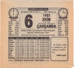 6 Ekim 1993 Takvim Yaprağı EFM(N)3162 - 1
