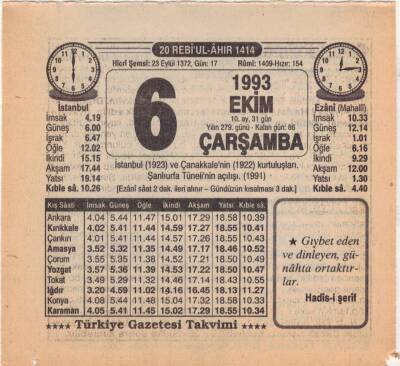 6 Ekim 1993 Takvim Yaprağı EFM(N)3162 - 1