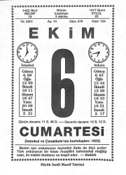 6 Ekim 2001 Takvim Yaprağı - Doğum Günü Hediyesi EFM(N)10473 - 2