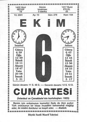 6 Ekim 2001 Takvim Yaprağı - Doğum Günü Hediyesi EFM(N)10473 - 2