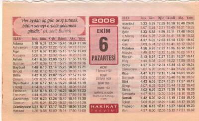 6 Ekim 2008 Takvim Yaprağı EFM(N)3223 - 3