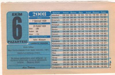6 Ekim 2008 Takvim Yaprağı EFM(N)3254 - 1