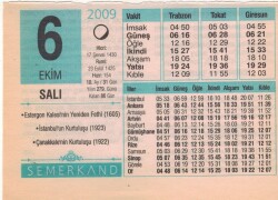 6 Ekim 2009 Takvim Yaprağı EFM(N)3285 - 1