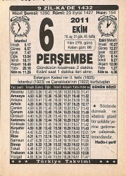 6 Ekim 2011 Takvim Yaprağı - Doğum Günü Hediyesi EFMN15928 - Gökçekoleksiyon