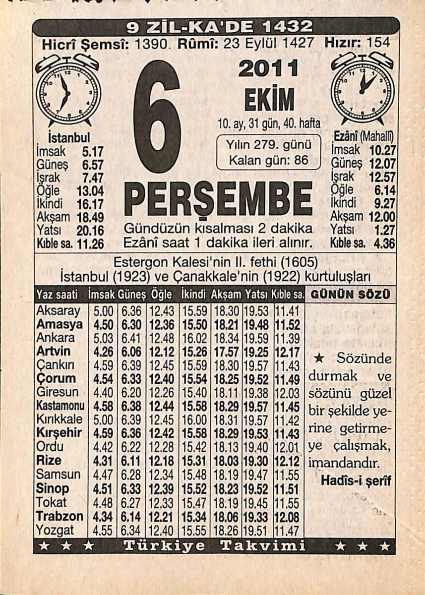 6 Ekim 2011 Takvim Yaprağı - Doğum Günü Hediyesi EFMN15928 - 1