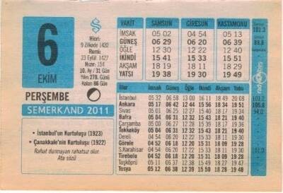 6 Ekim 2011 Takvim Yaprağı EFM(N)1324 - 1