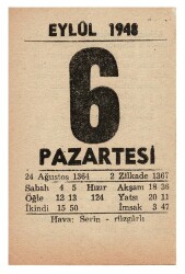 6 Eylül 1948 Takvim Yaprağı EFM852 - 1