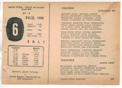 6 Eylül 1960 Ajans Türk Takvim Yaprağı (Şiirli Saatli) EFM(N) 1715 - 4