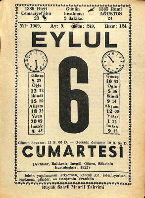 6 Eylül 1969 Takvim Yaprağı - Doğum Günü Hediyesi EFM(N)11145 - 1