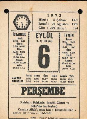 6 Eylül 1973 Takvim Yaprağı - Doğum Günü Hediyesi EFM(N)9852 - 1