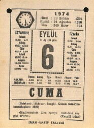 6 Eylül 1974 Takvim Yaprağı - Doğum Günü Hediyesi EFM(N)12335 - Gökçekoleksiyon