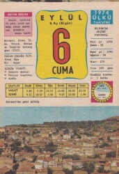 6 Eylül 1974 Takvim Yaprağı -Doğum Günü Hediyesi EFM(N)6377 - Gökçekoleksiyon