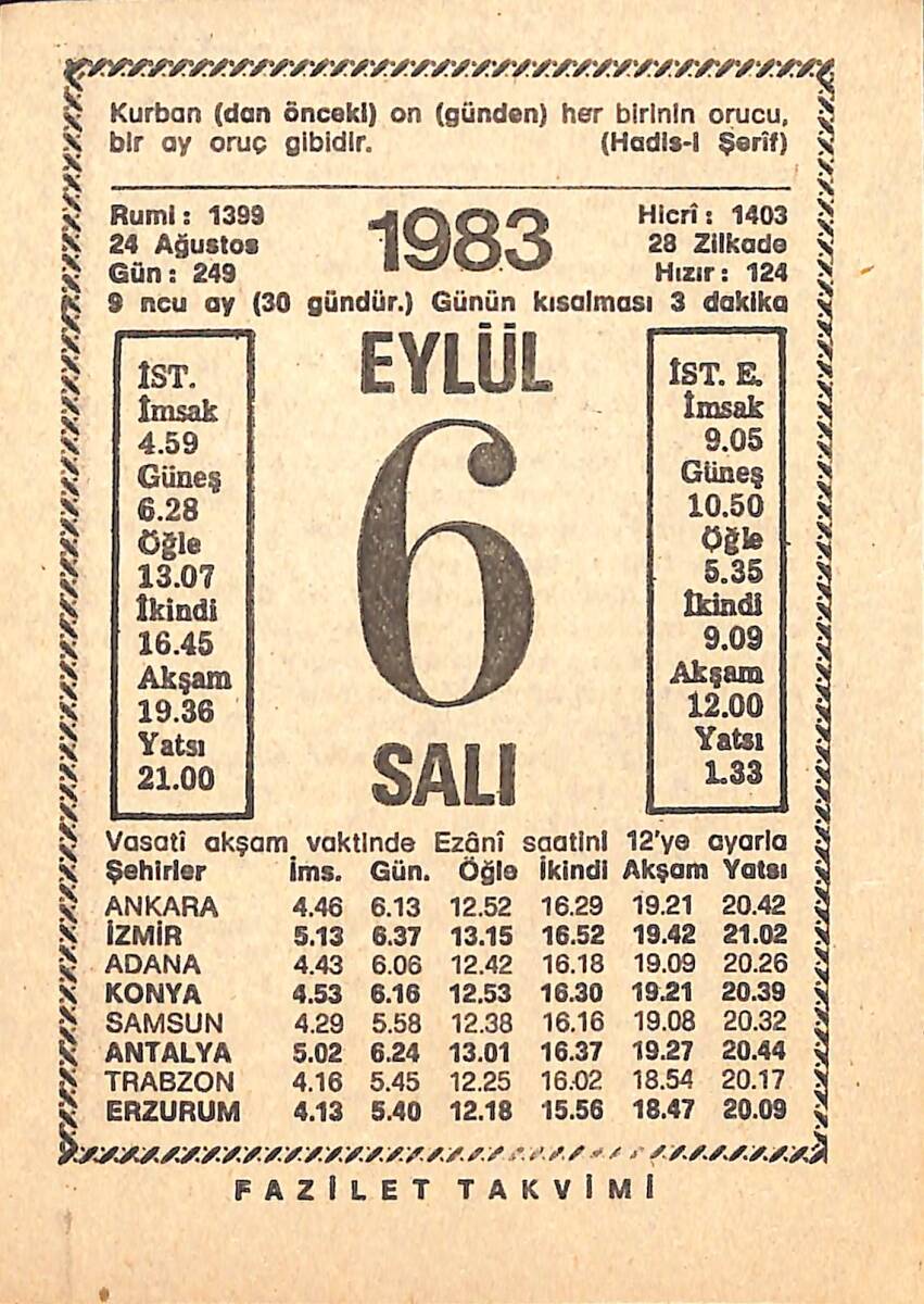 6 Eylül 1983 Takvim Yaprağı - Doğum Günü Hediyesi EFMN15420 - 1