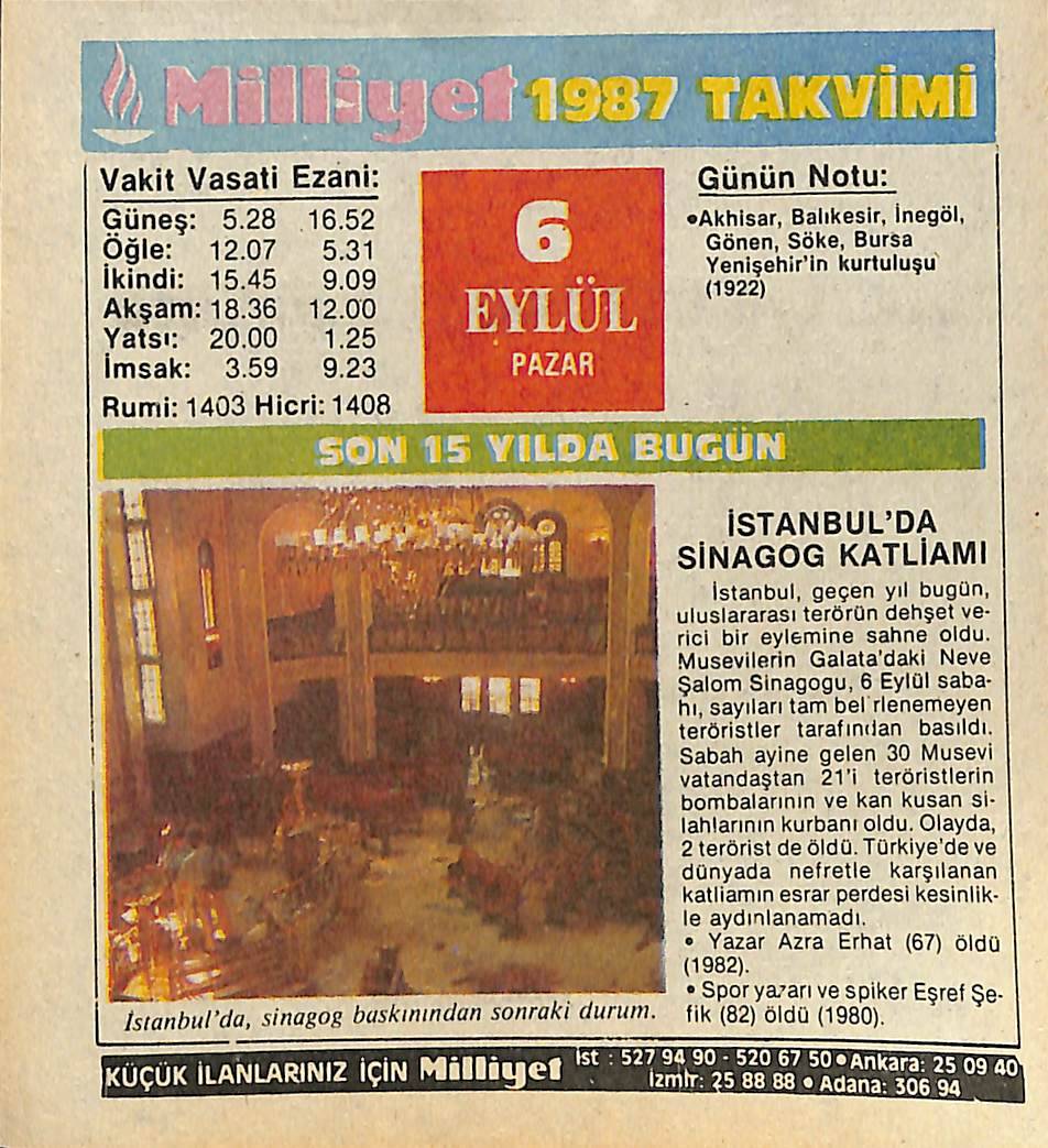 6 Eylül 1987 Takvim Yaprağı - Doğum Günü Hediyesi EFMN14123 - 1