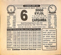 6 Eylül 2000 Takvim Yaprağı - Doğum Günü Hediyesi EFMN14254 - Gökçekoleksiyon