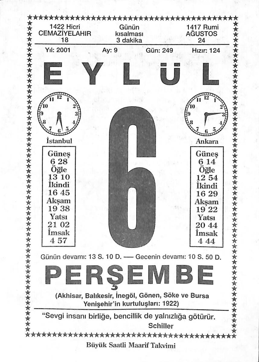 6 Eylül 2001 Takvim Yaprağı - Doğum Günü Hediyesi EFMN14193 - 1