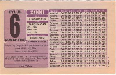 6 Eylül 2008 Takvim Yaprağı EFM(N)2646 - 2