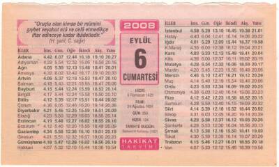 6 Eylül 2008 Takvim Yaprağı EFM(N)2647 - 2
