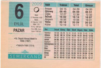 6 Eylül 2009 Takvim Yaprağı EFM(N)2648 - 2