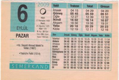 6 Eylül 2009 Takvim Yaprağı EFM(N)2648 - 1