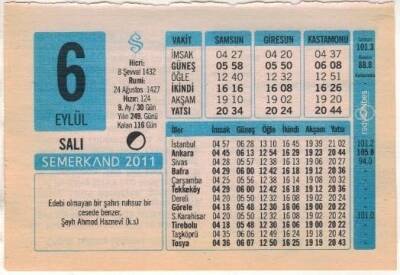 6 Eylül 2011 Takvim Yaprağı EFM(N)1294 - 1