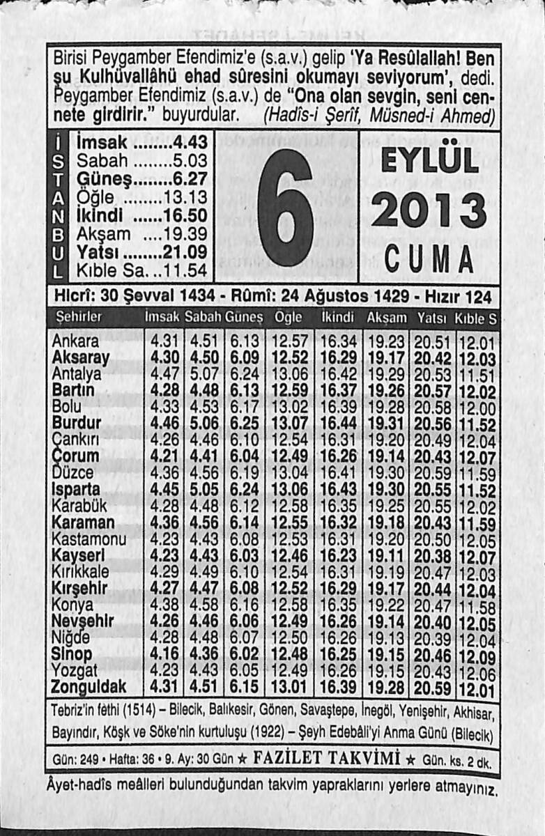 6 Eylül 2013 Takvim Yaprağı - Doğum Günü Hediyesi EFMN13580 - 1