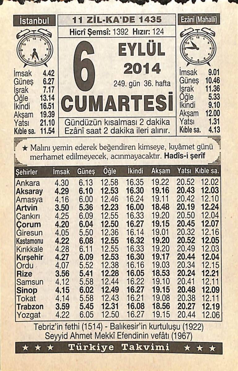 6 Eylül 2014 Takvim Yaprağı - Doğum Günü Hediyesi EFMN14296 - 1