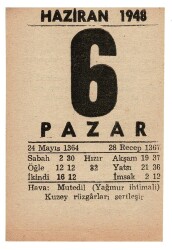 6 Haziran 1948 Takvim Yaprağı EFM882 - 1