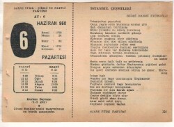 6 Haziran 1960 Ajans Türk Takvim Yaprağı (Şiirli Saatli) EFM(N)1623 - 3