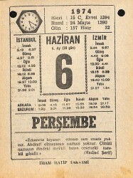 6 Haziran 1974 Takvim Yaprağı - Doğum Günü Hediyesi EFM(N)11969 - Gökçekoleksiyon