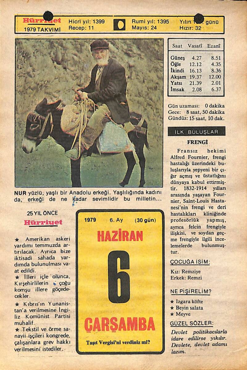 6 Haziran 1979 Takvim Yaprağı - Doğum Günü Hediyesi EFMN14466 - 1