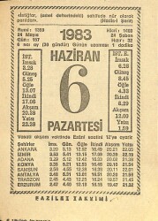 6 Haziran 1983 Takvim Yaprağı - Doğum Günü Hediyesi EFM(N)11997 - Gökçekoleksiyon