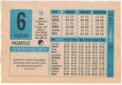6 Haziran 2011 Takvim Yaprağı EFM(N)1202 - 4