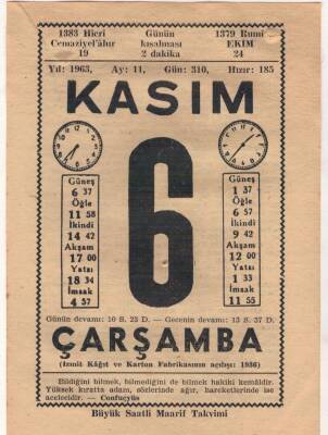 6 Kasım 1963 Takvim Yaprağı EFM(N)3658 - 2