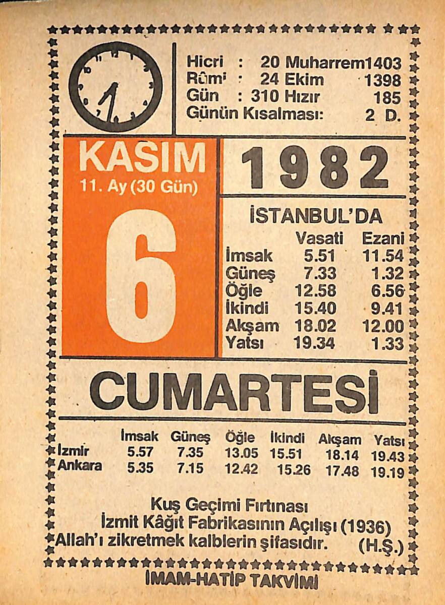 6 Kasım 1982 Takvim Yaprağı - Doğum Günü Hediyesi EFMN15985 - 1
