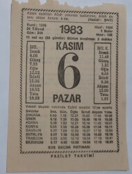 6 Kasım 1983 Takvim Yaprağı - Doğum Günü Hediyesi EFM(N)6926 - Gökçekoleksiyon