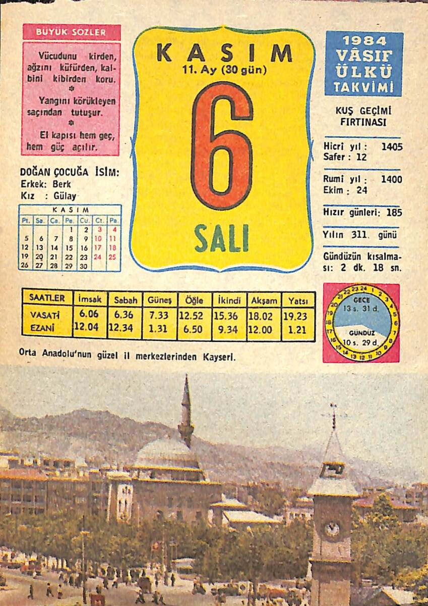 6 Kasım 1984 Takvim Yaprağı - Doğum Günü Hediyesi EFMN14804 - 1