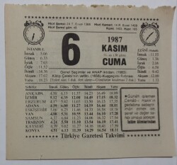 6 Kasım 1987 Takvim Yaprağı - Doğum Günü Hediyesi EFM(N)7145 - Gökçekoleksiyon