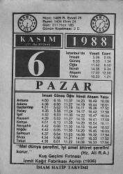 6 Kasım 1988 Takvim Yaprağı - Doğum Günü Hediyesi EFMN14624 - Gökçekoleksiyon