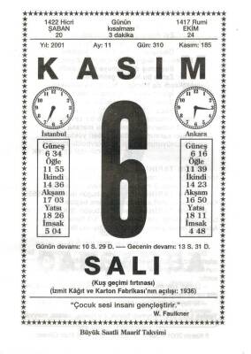 6 Kasım 2001 Takvim Yaprağı Doğum Günü Hediyesi EFM(N)3990 - 3