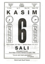 6 Kasım 2001 Takvim Yaprağı Doğum Günü Hediyesi EFM(N)3990 - Gökçekoleksiyon