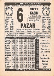 6 Kasım 2011 Takvim Yaprağı - Doğum Günü Hediyesi EFMN15283 - Gökçekoleksiyon