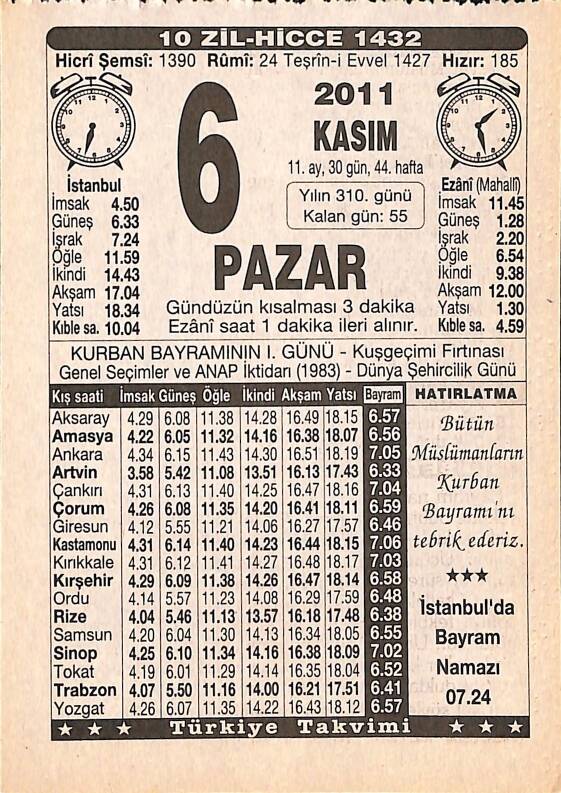 6 Kasım 2011 Takvim Yaprağı - Doğum Günü Hediyesi EFMN15283 - 1
