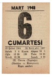 6 Mart 1948 Takvim Yaprağı EFM910 - 1