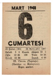 6 Mart 1948 Takvim Yaprağı EFM910 - 3