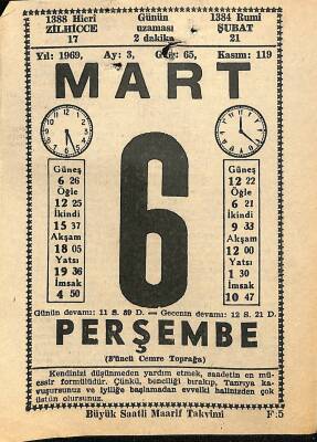 6 Mart 1969 Takvim Yaprağı - Doğum Günü Hediyesi EFM(N)11006 - 1