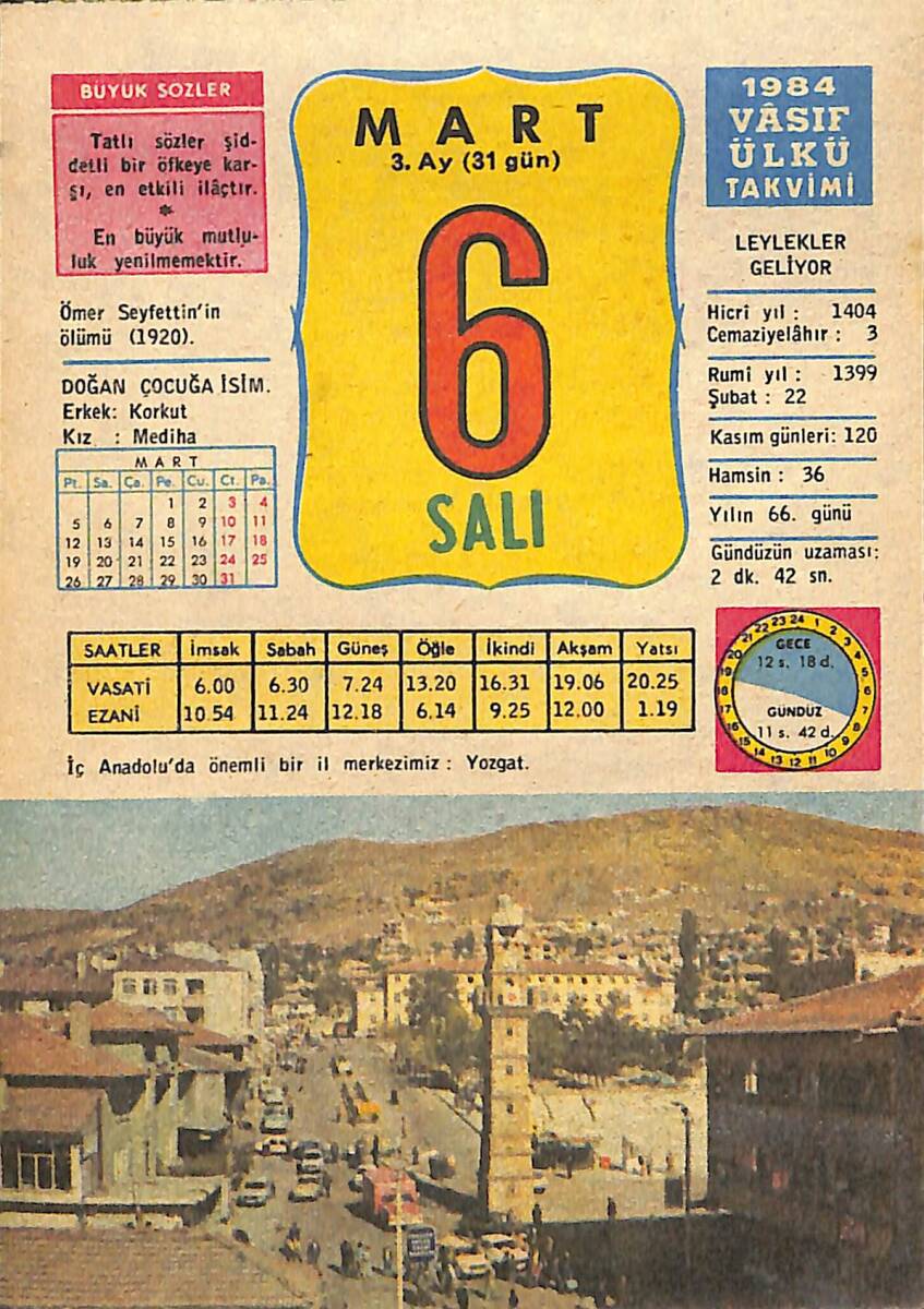 6 Mart 1984 Takvim Yaprağı - Doğum Günü Hediyesi EFMN15212 - 1